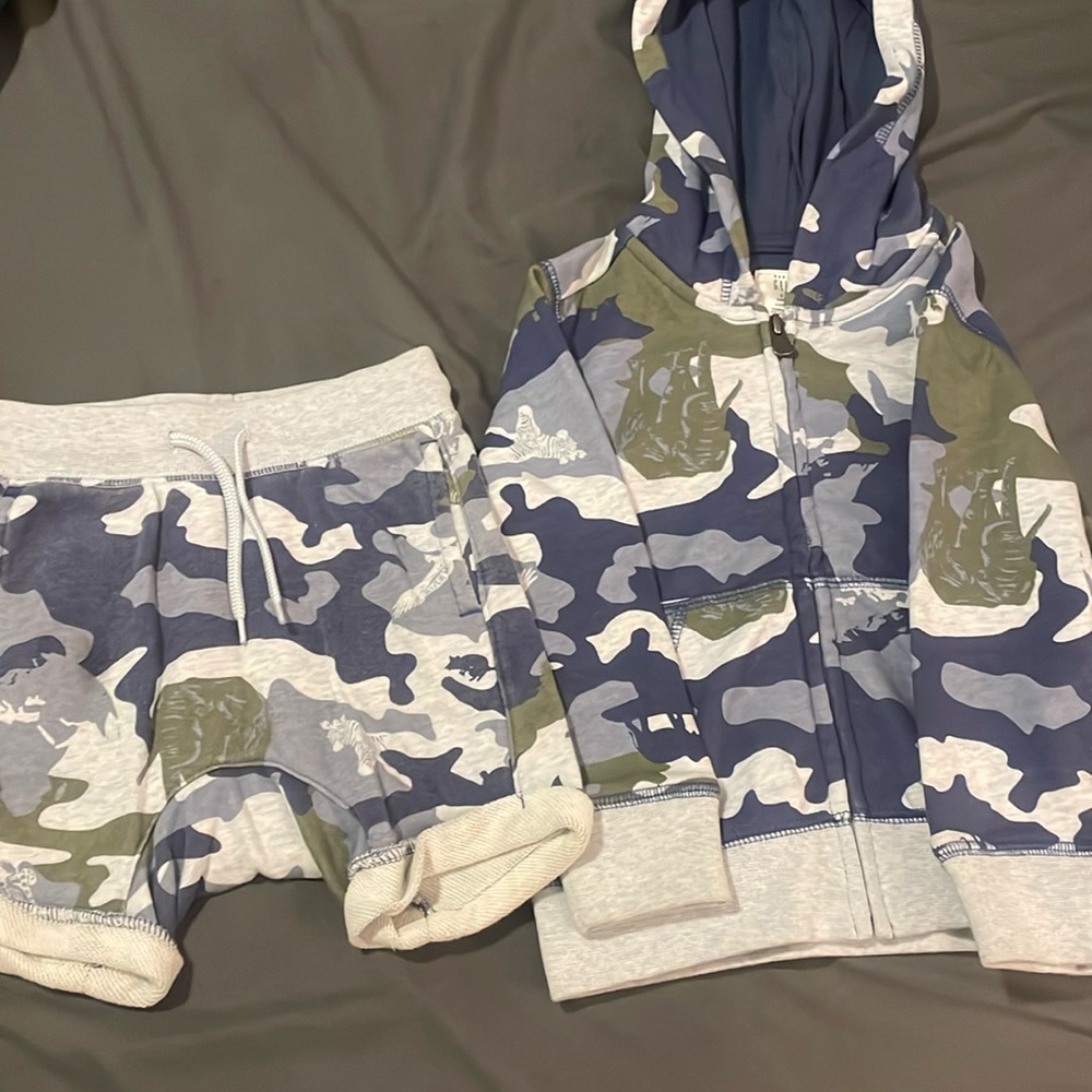 Boy Toddler wildlife Camo print hoodie and short